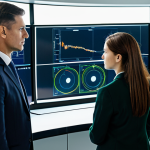 A group of diverse, professional business executives and engineers, fully clothed in modest business suits, gathered in a high-tech industrial control room. They are engaged in a serious discussion, reviewing complex digital projections and schematics on large screens, reflecting the challenges and strategic planning involved in transitioning traditional industries. The background subtly hints at large-scale industrial operations, implying the weight of economic interests and the strategic hurdles of a green shift. The atmosphere is one of intense focus and determination. perfect anatomy, correct proportions, natural pose, well-formed hands, proper finger count, natural body proportions, professional photography, high resolution, safe for work, appropriate content, fully clothed, professional.