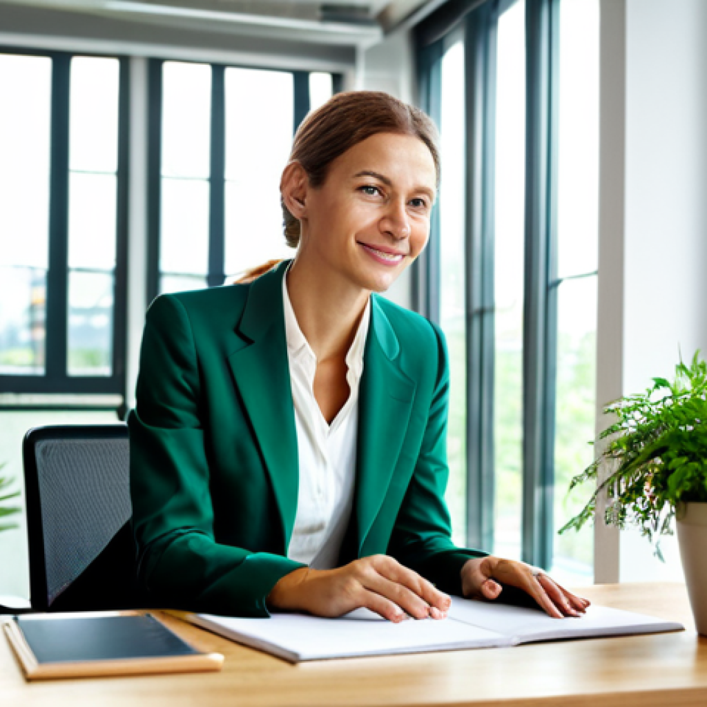 Businesswoman in a Sustainable Office**
"A professional businesswoman in a modest, tailored suit, working at a desk made of sustainable materials in a bright, modern office filled with plants. Large windows overlook a green urban landscape. Focus on sustainability and eco-friendliness. Fully clothed, appropriate attire, safe for work, perfect anatomy, correct proportions, natural pose, professional photography, high quality, family-friendly, professional."
**