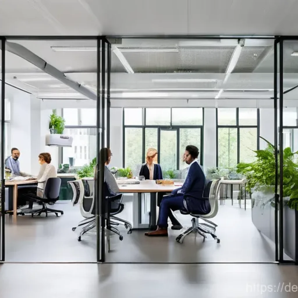 탄소예산과 기업의 지속 가능성 전략 - **Prompt:** "A vibrant, modern office interior in a German city, like Berlin or Frankfurt, filled wi...