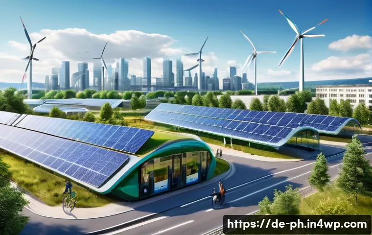 탄소예산을 활용한 지속 가능한 개발 전략 - A futuristic German cityscape showcasing sustainable urban planning with solar panels on rooftops, g...