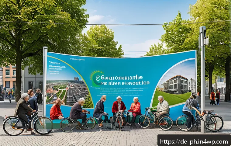 탄소예산 기반 정책의 지속 가능성 평가 - A detailed urban scene in a German city showing a diverse group of people participating in a communi...