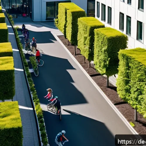 Home 31 탄소예산과 지방 정부의 역할 - A vibrant urban scene showcasing a sustainable German city neighborhood with lush green infrastructu...