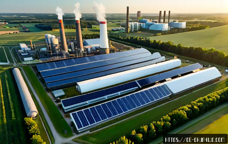 탄소예산과 산업 전환의 필요성 - Photorealistic aerial view of a German industrial region transitioning toward low-carbon production,...