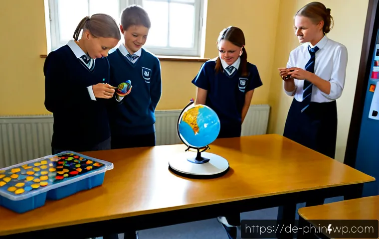 탄소예산의 교육적 중요성 및 활용 방안 - Photorealistic German secondary school science classroom, diverse teenage students and a teacher gat...