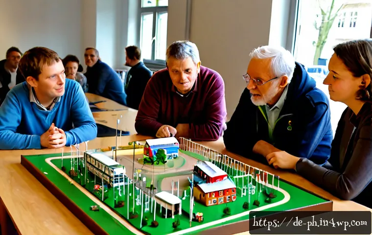 탄소예산의 사회적 영향 및 평가 - Photorealistic German town hall workshop on carbon budget decisions, diverse residents including an ...